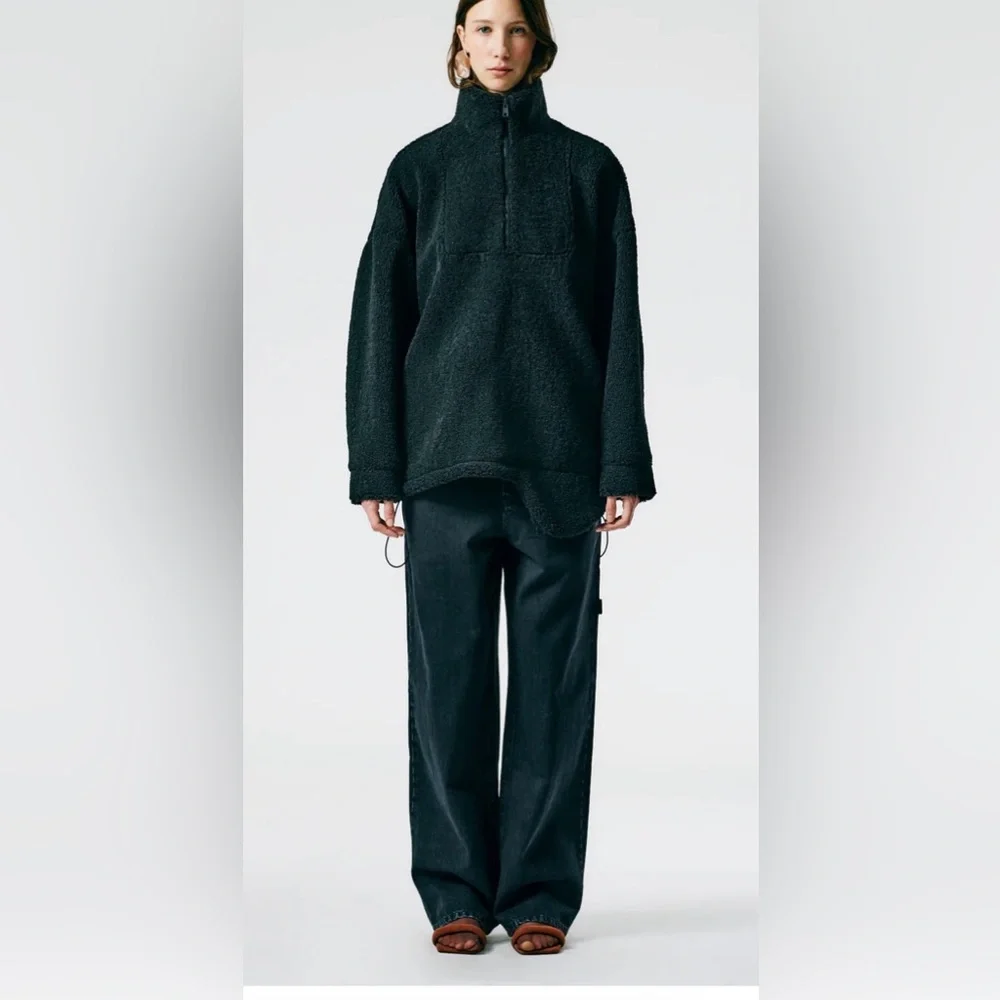 Tibi Cozy Fleece Anorak Zip Up Pullover, Black, Like New, XS fits S / M - Picture 1 of 6